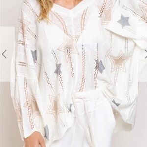 POL White Knit Sweater with Star Pattern Size M
